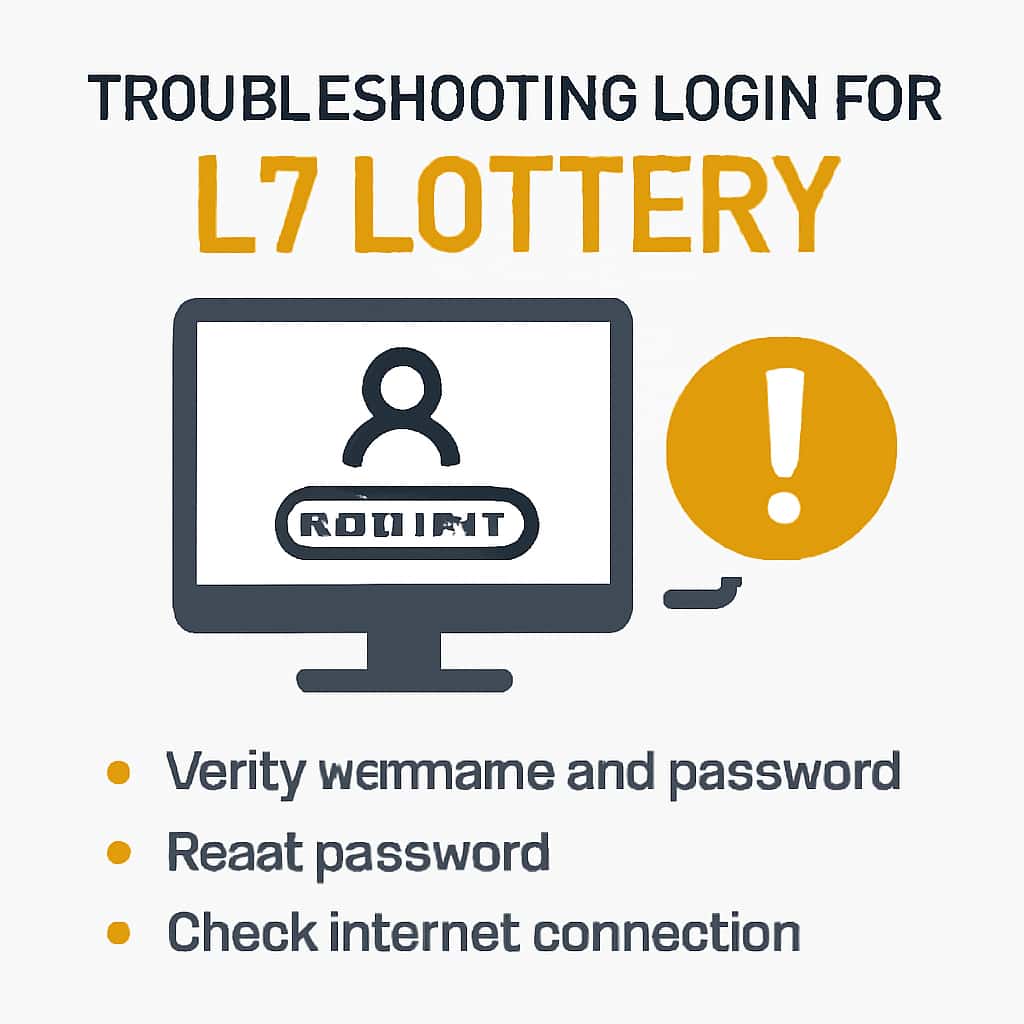 An educational illustration detailing login troubleshooting steps for L7 Lottery.
